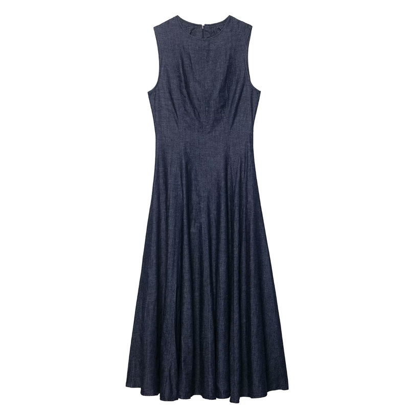 Midi Dress - فستان متوسط الطول من قماش الدنيم
