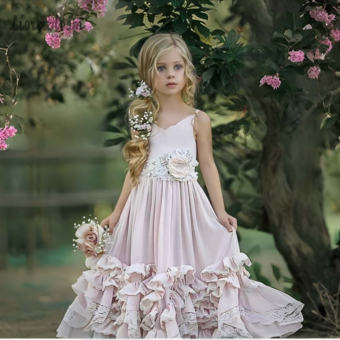 Formal Skirt - فستان بناتي برقبة رسن وفتحة صدر