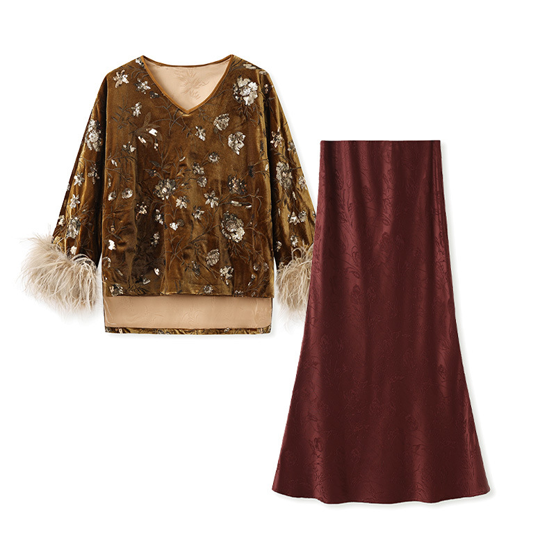 مجموعة بلوزة شتوية بأساور ريش  - مراجعة Silk Blouse وسعره